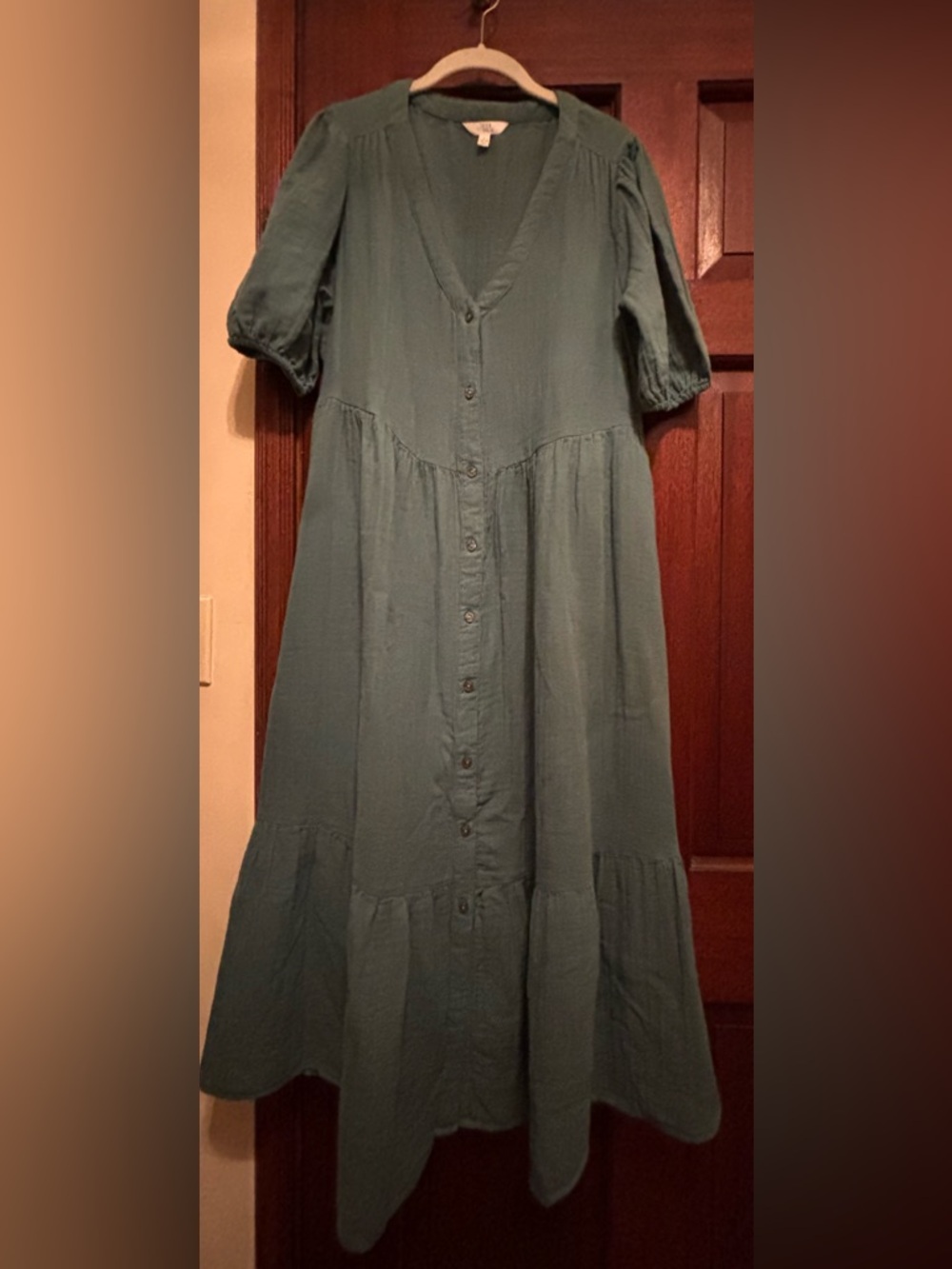 Time and Tru Olive Green Button-Front Maxi Dress